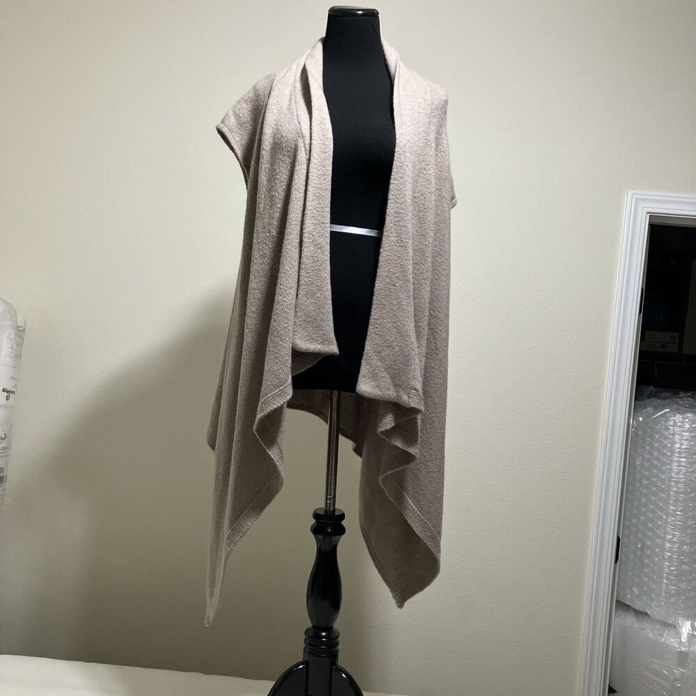 ANGORA WOOL BLEND Cardigan Sweater Open Front Boho Drape Cozy Women’s L Beige